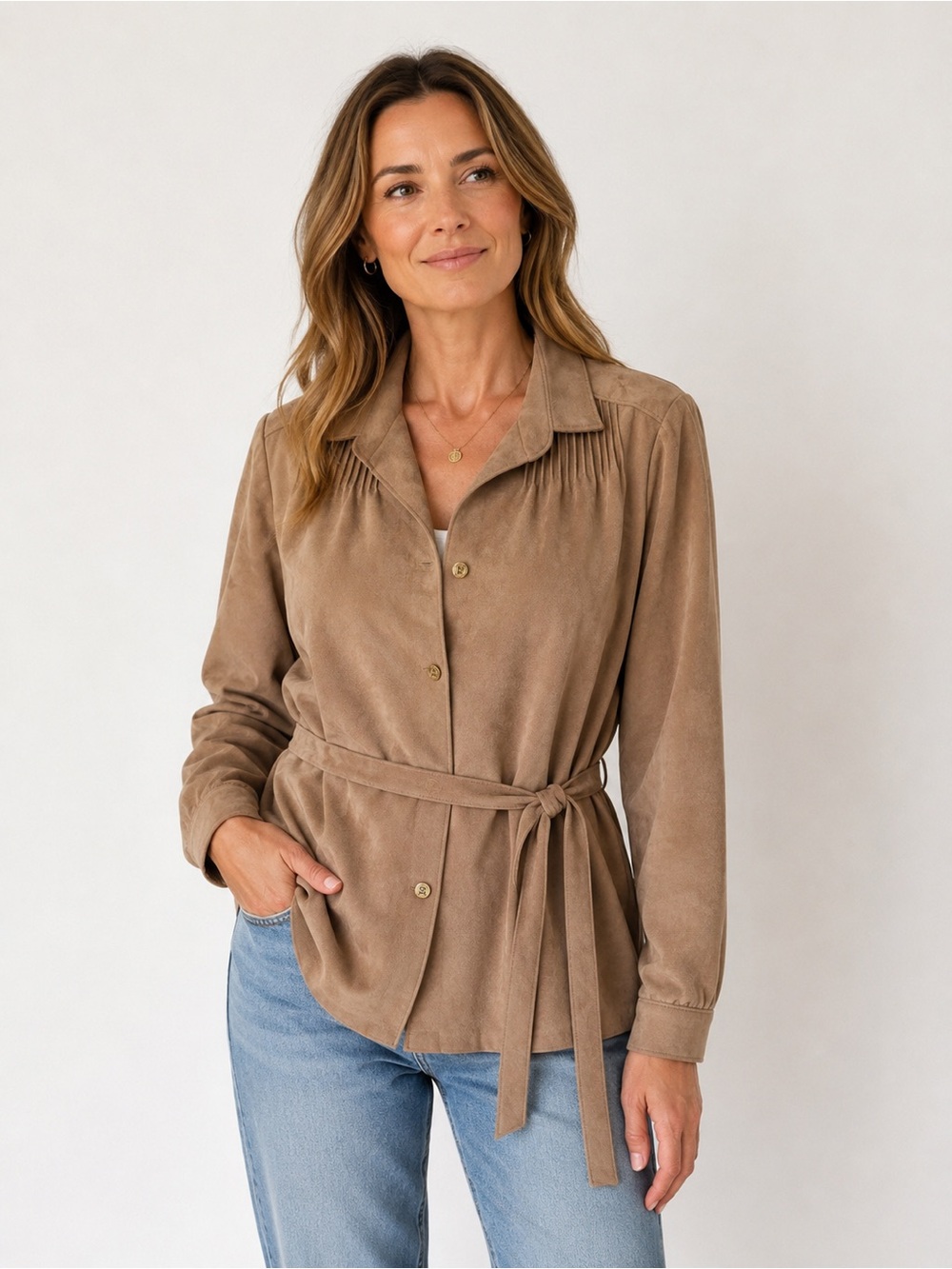 Vintage Lillie Rubin Ultra Suede Button Front Jacket Blazer Size 16 Camel Taupe